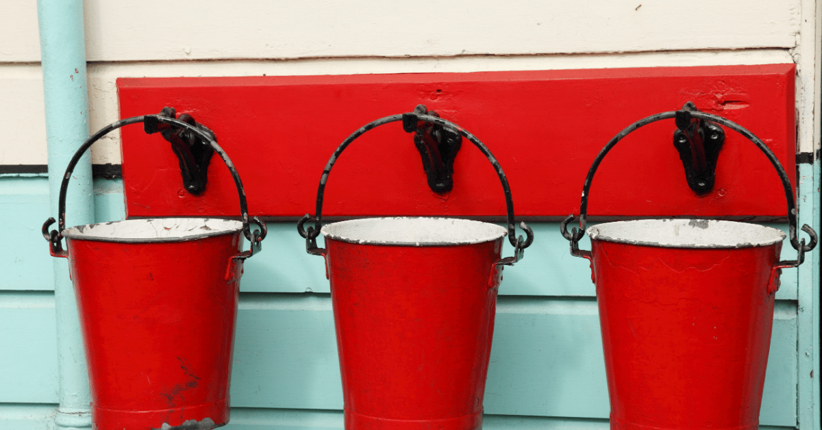 three red buckets