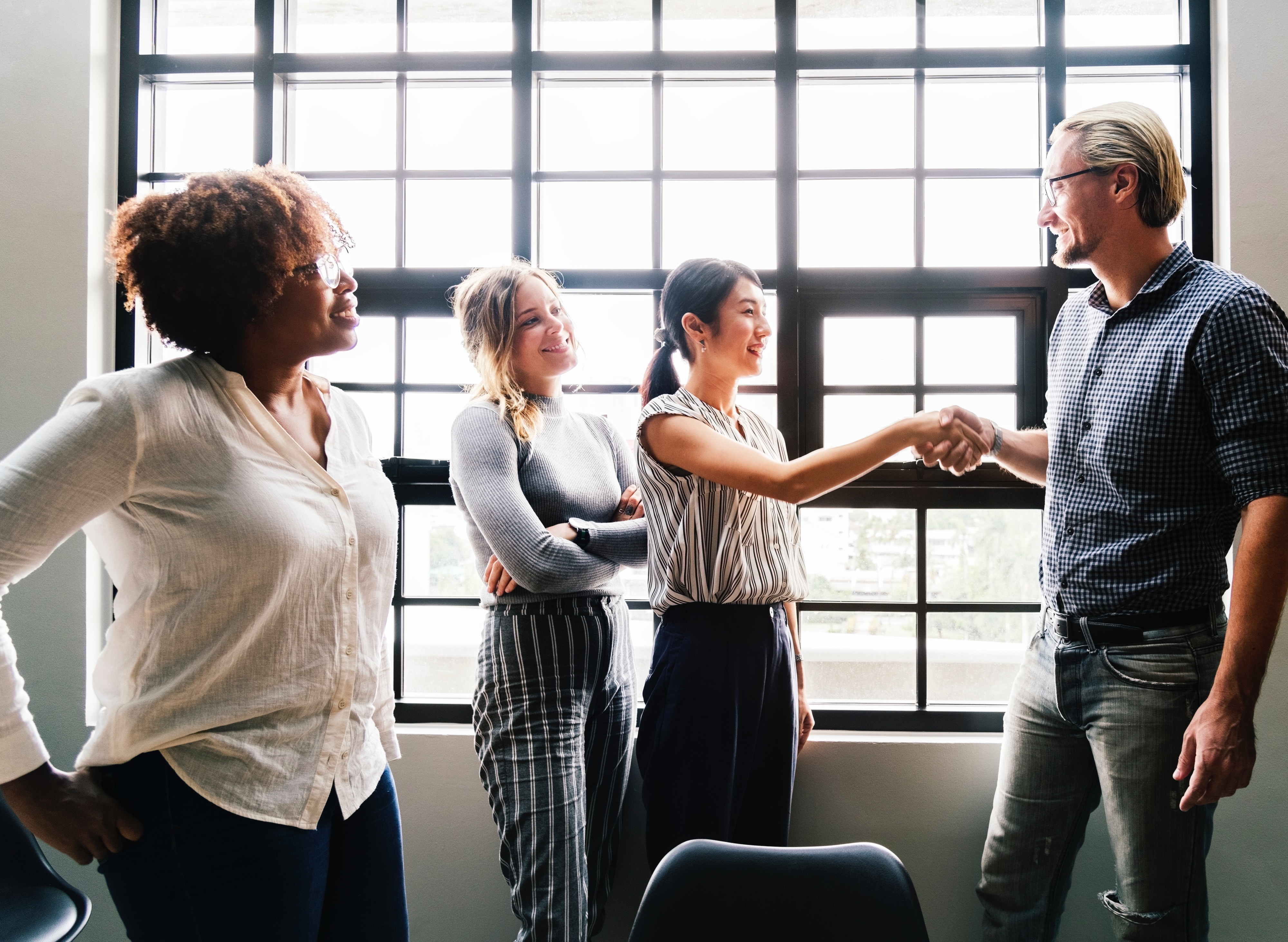 Group of people at work getting to know each other